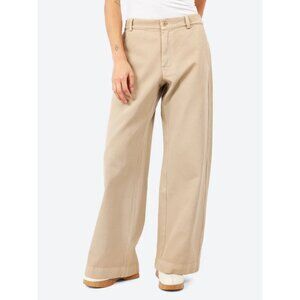 LABO ART Khaki Beige Twill Wide Leg Relaxed Fit High Rise Pants Women's Medium M